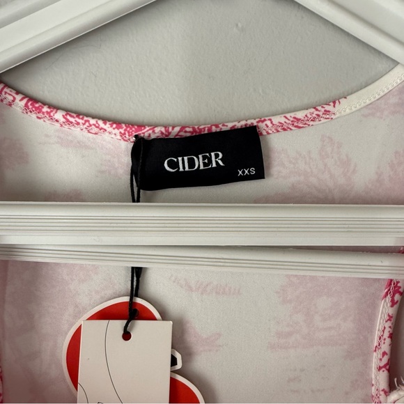 Cider TOILE DE JOUY RUCHED SPLIT Midi DRESS Pink & Cream Women’s Size XXS NWT - Picture 13 of 15